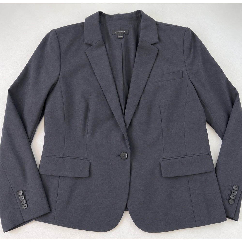 Ann Taylor Blazer One Button Wool Blend Professional Career Black 16 4345